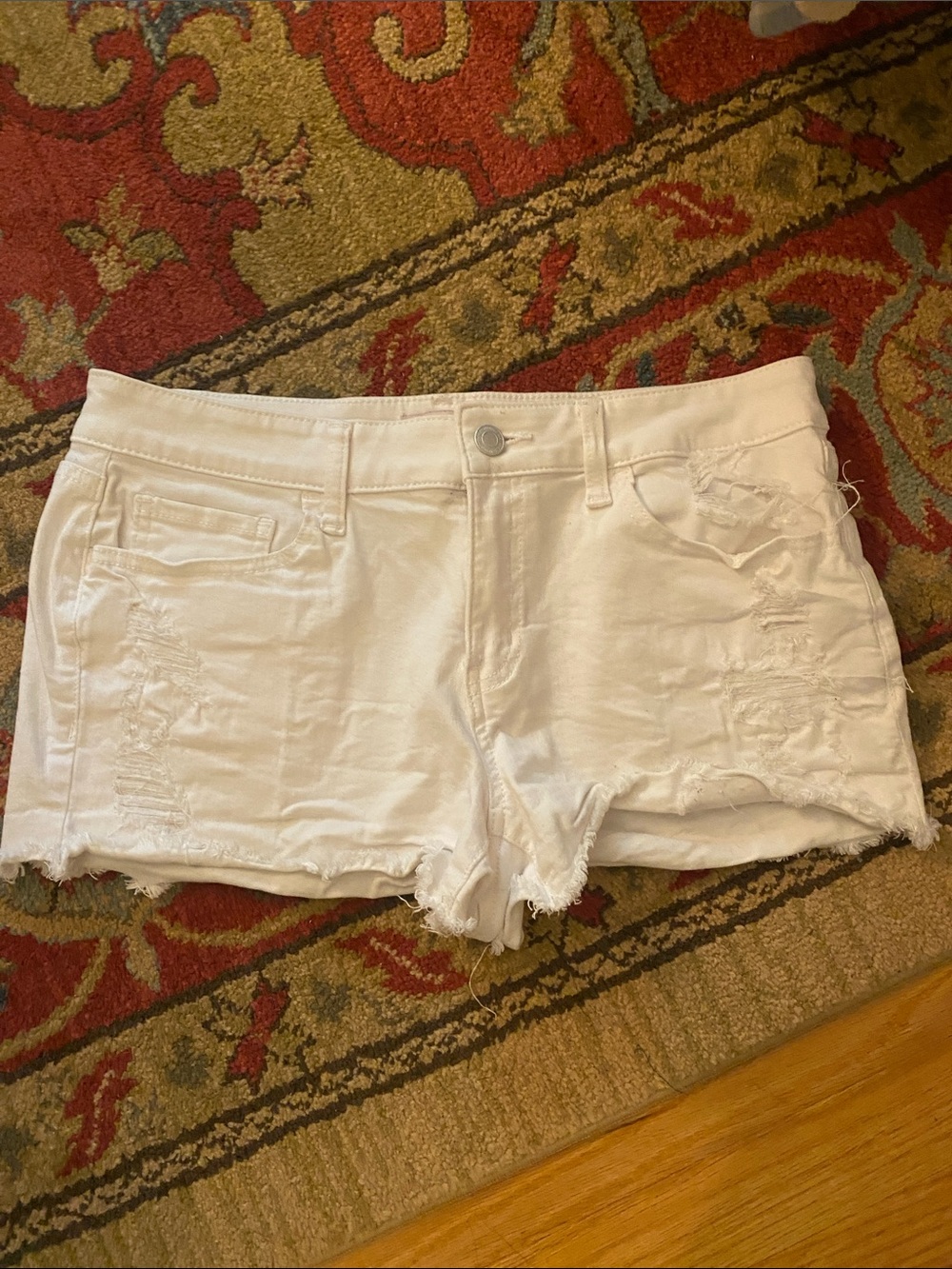 SO White Distressed Women's Denim Jean Shorts- low rise